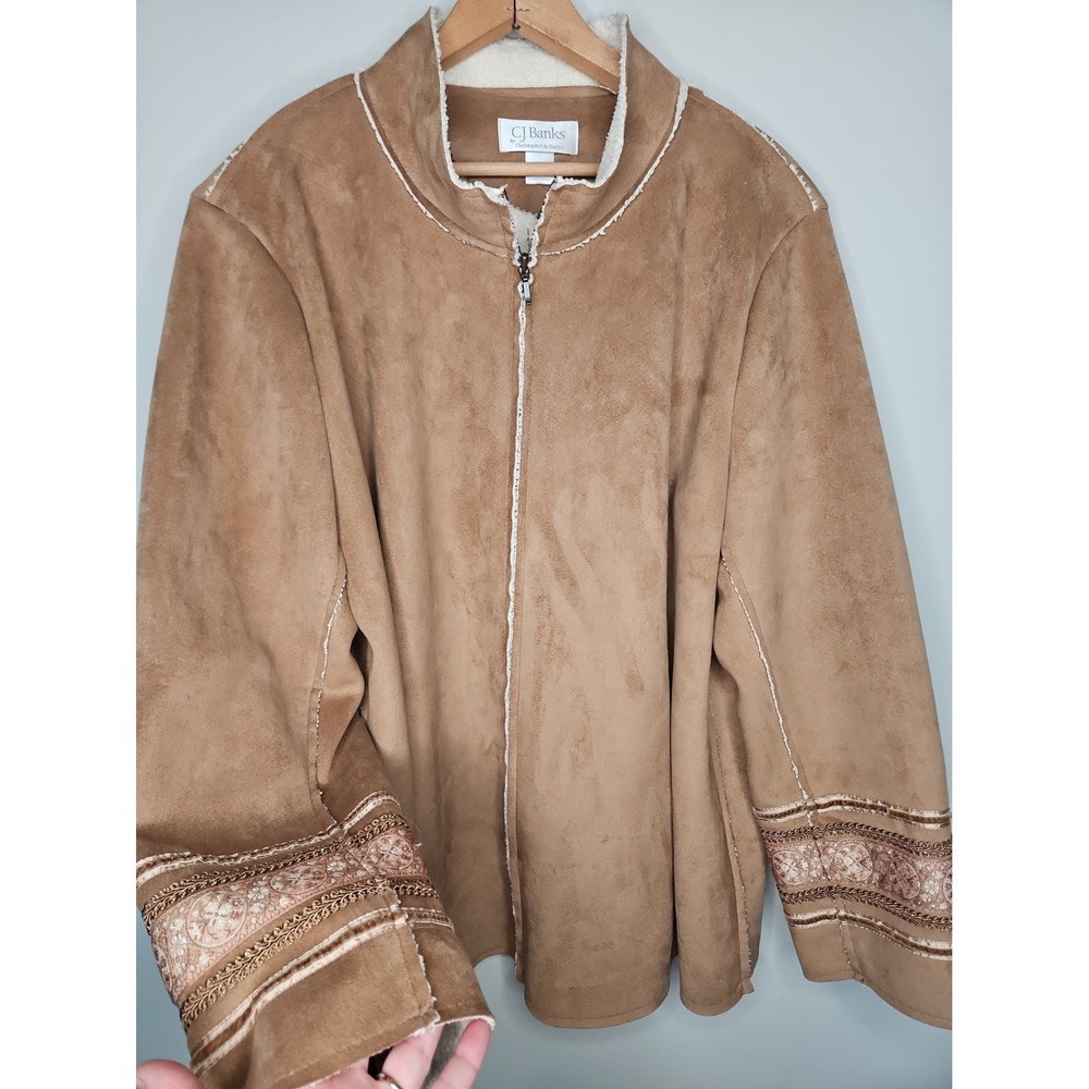 Cj Banks Jacket 1X Brown Faux Suede Sherpa Velvet Trim Boho Western Indie Y2K - Picture 3 of 13
